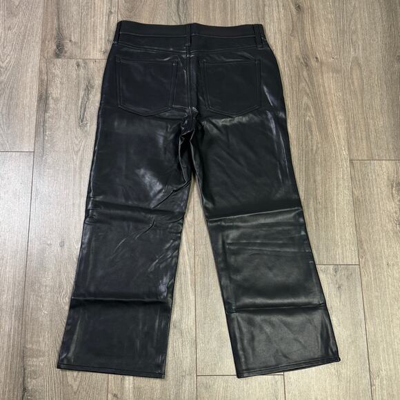 J.Crew Slim Wide-leg Faux Leather Pants Womens 27P Black Mid-Rise Crop Stretchy - Picture 4 of 6